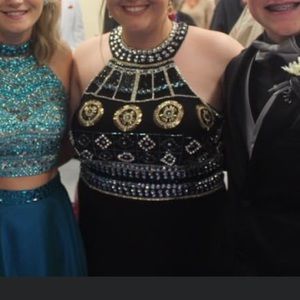 Black beaded high neck prom dress